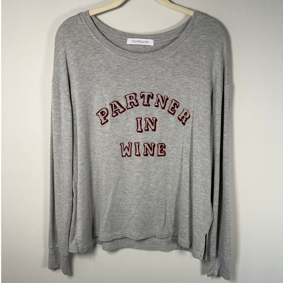 Daydreamer Gray "Partner In Wine" Graphic Long Sleeve Top Size Medium - Picture 1 of 8